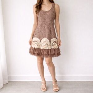 Altar’d State Cocoa Blossom Lace Ruffle Mini Dress Sleeveless Cottagecore Sz S